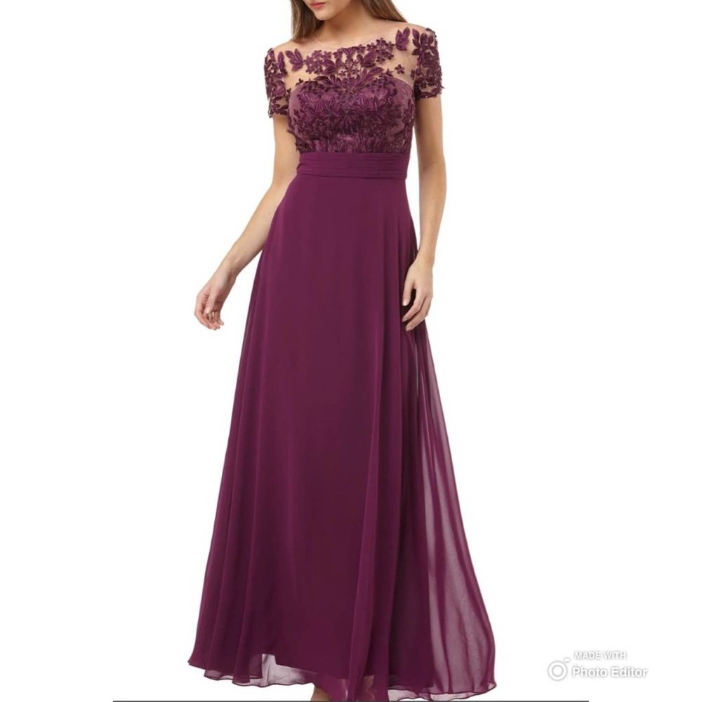 JS Collections Embroidered Illusion Bodice Gown